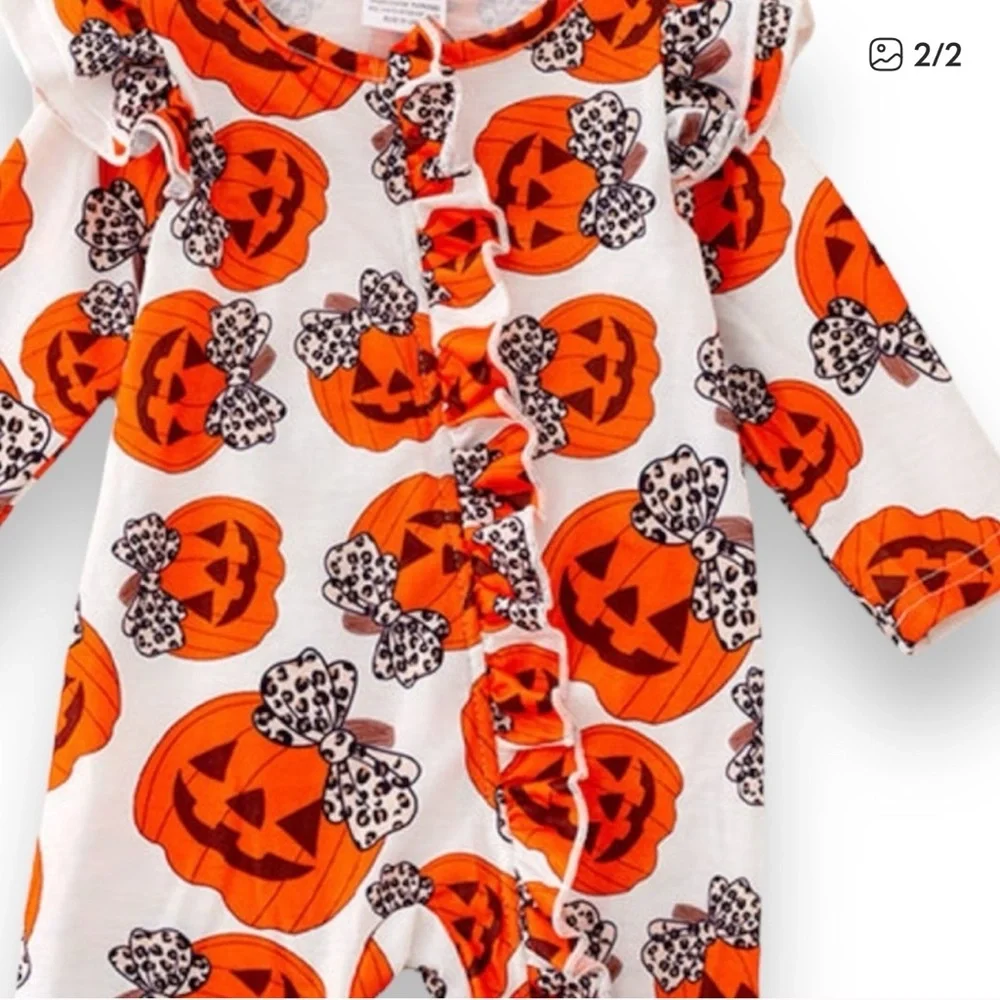 New Boutique Halloween Pumpkin Print Kids One Piece